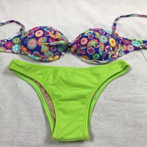 Recco Size Medium brazilian bright floral print bikini New With Tags